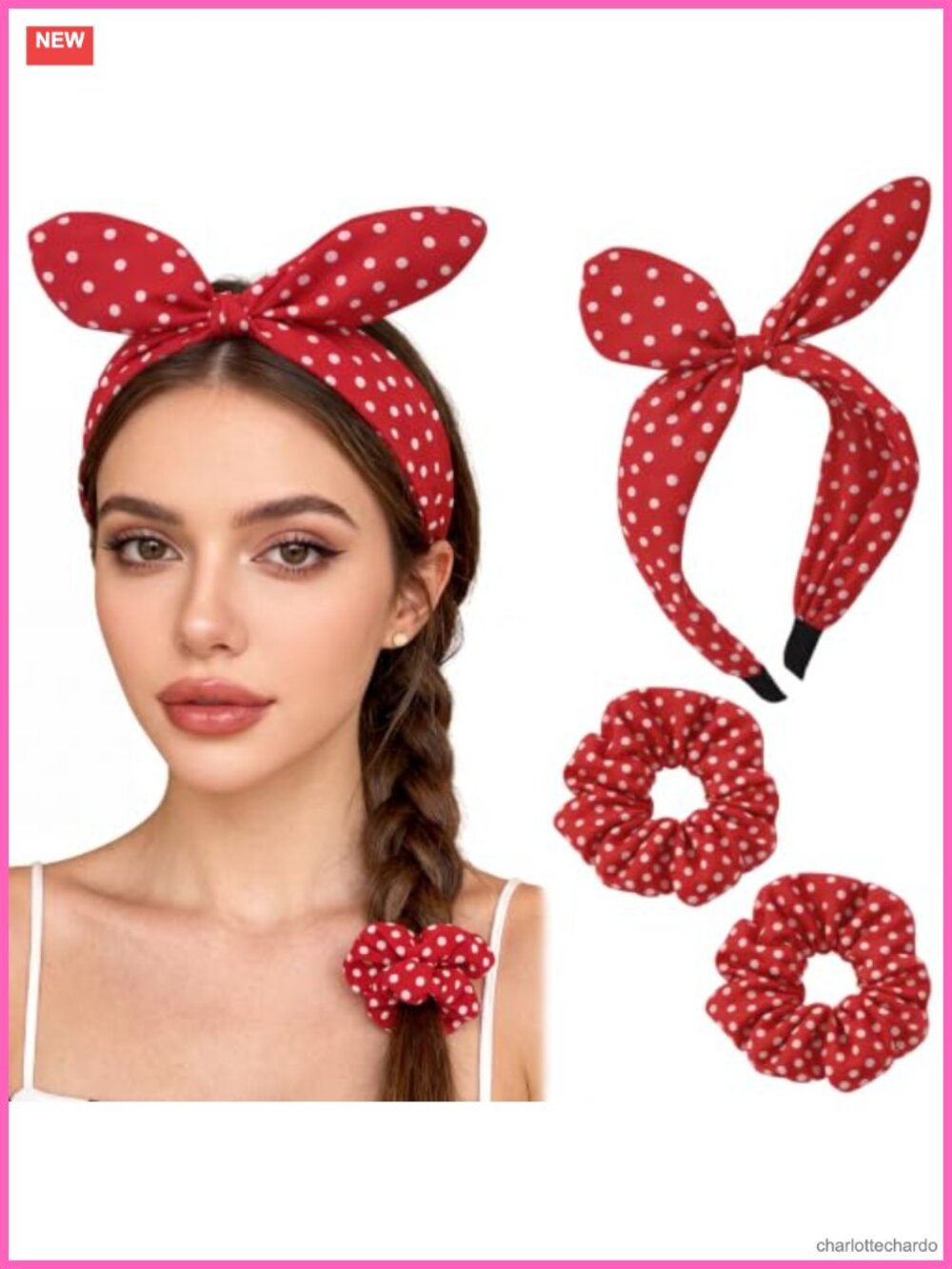 Vintage Polka Dot Headband Bow Hair Ties Set Women Retro Elastic